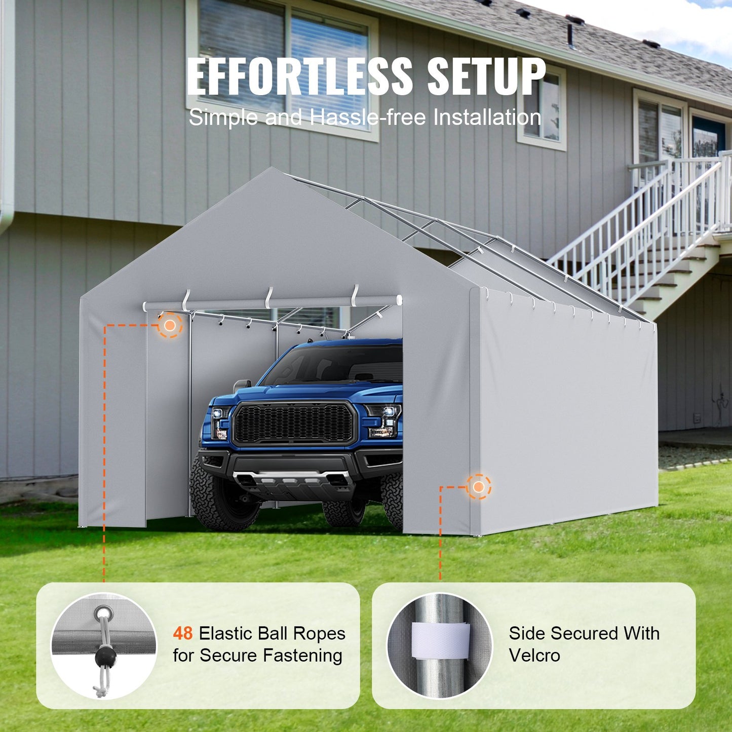 12x20 Ft Waterproof UV-Resistant Side Canopy Wall for Garage Shelter - Grey