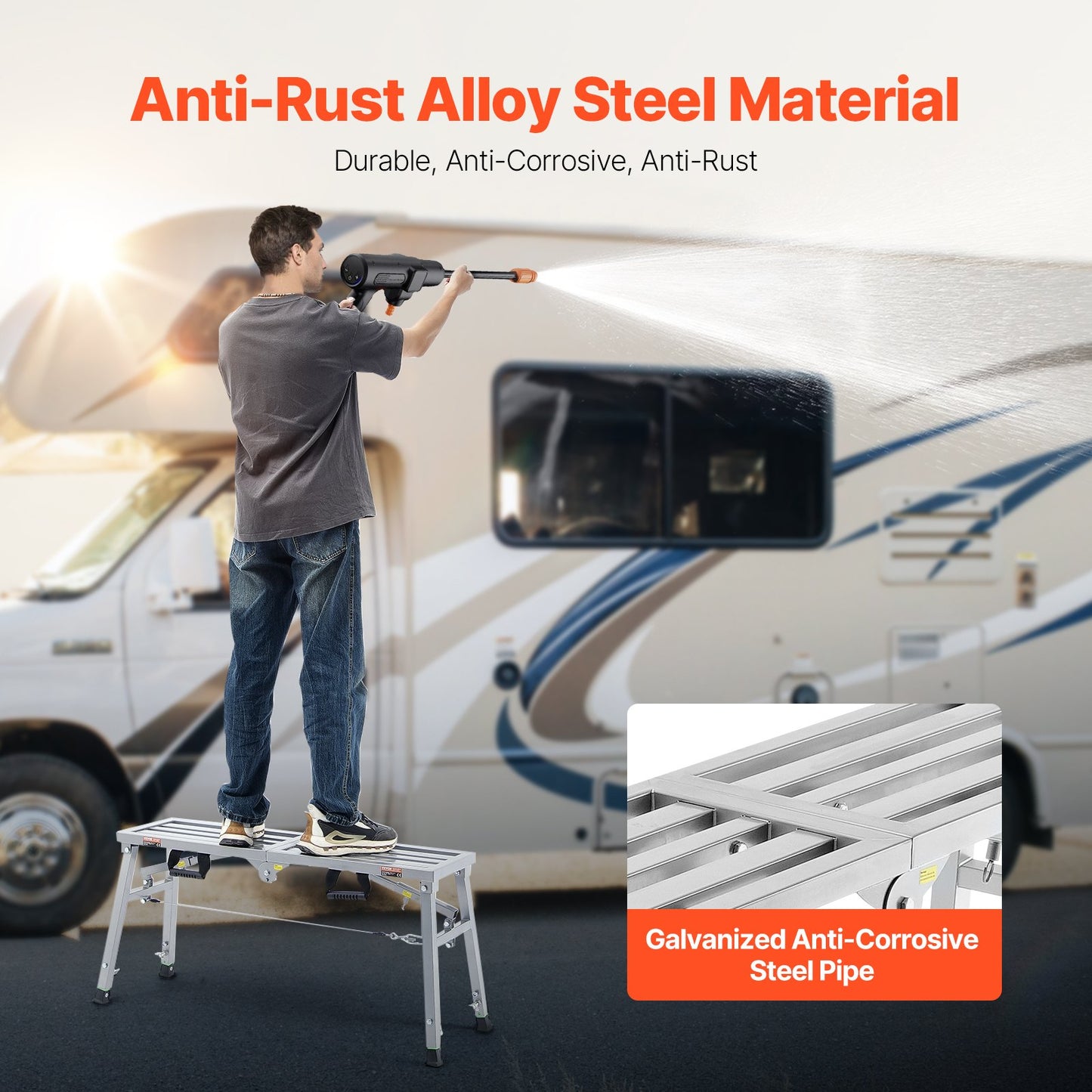 Adjustable Height Portable Work Platform with 400 lb Load Capacity - Silver