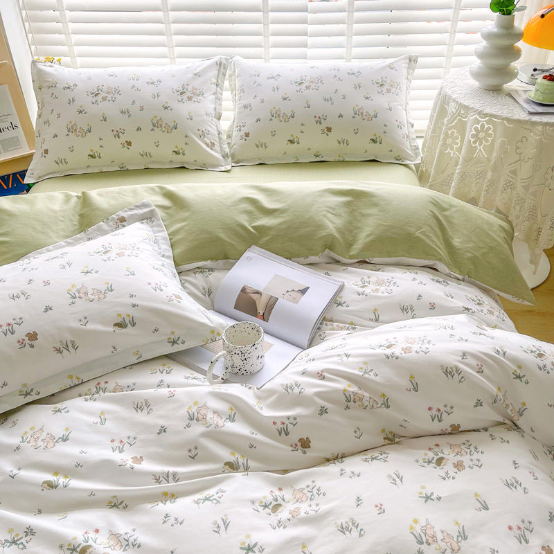 Retro Floral Bedding Set - Cotton Bed Linen with Quilt Cover & Pillowcases