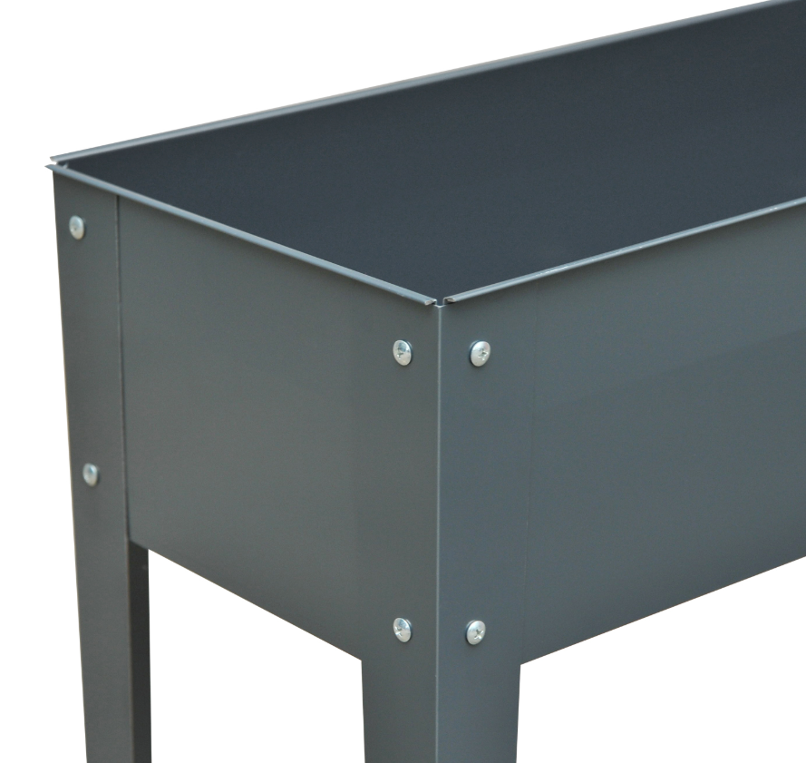 Dark Grey Metal Raised Garden Bed Planter Box 40x12x32 Outdoor Gardening