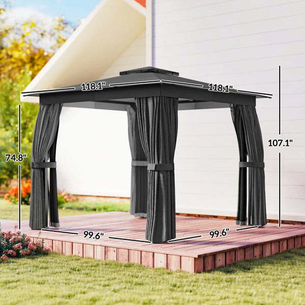 Double-Tier Outdoor Gazebo with Netting and Curtains