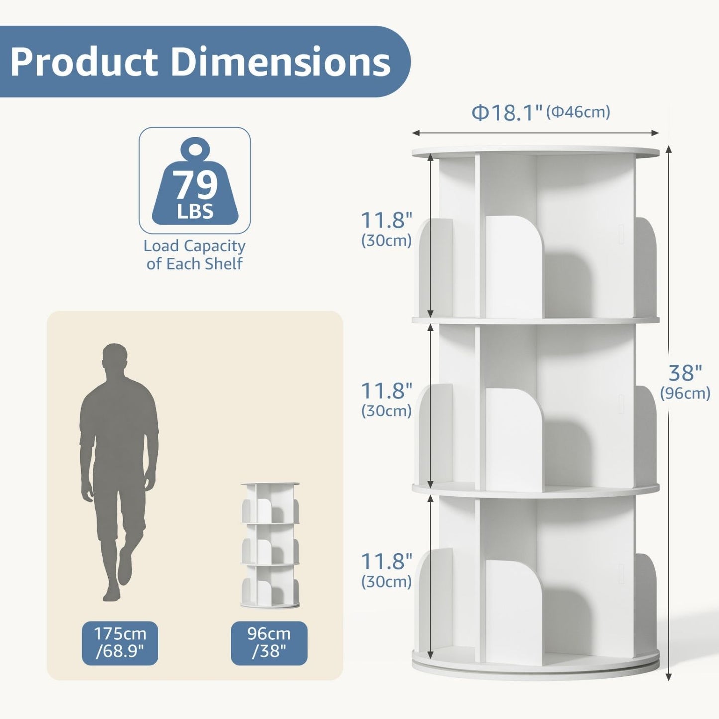 360-Degree Rotating Corner Bookshelf - Space-Saving Design