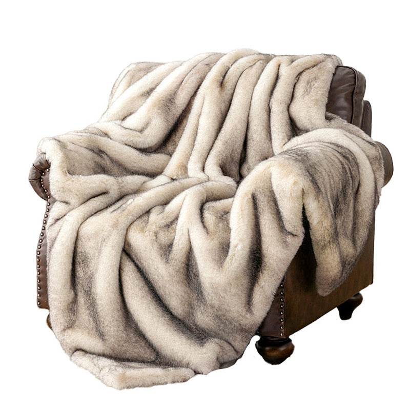 Thick Fuzzy Wool Blanket for Autumn Winter Home Decor Beige Stripes 152x203cm