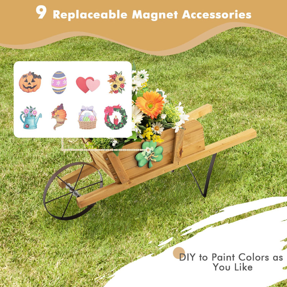 Wooden Wagon Planter with Magnetic Accessories for Garden Yard