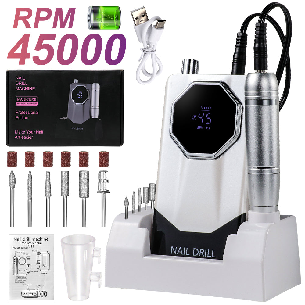 45,000 RPM Professional Cordless Nail Drill - Portable Electric Nail File Set