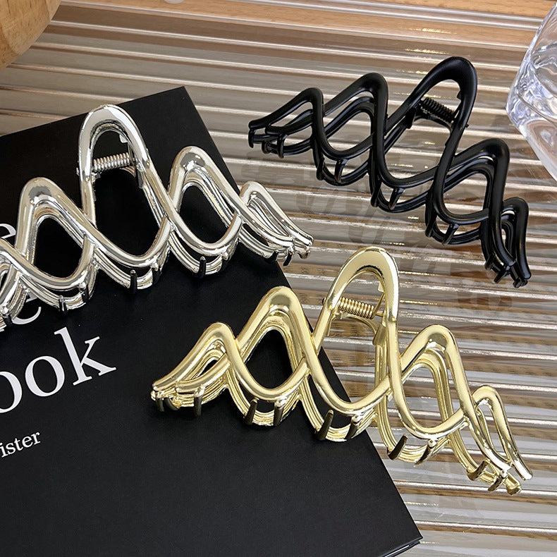 Metal Wave Clasp Hair Clip - Large Back Scoop Style, Alloy Hair Accessory