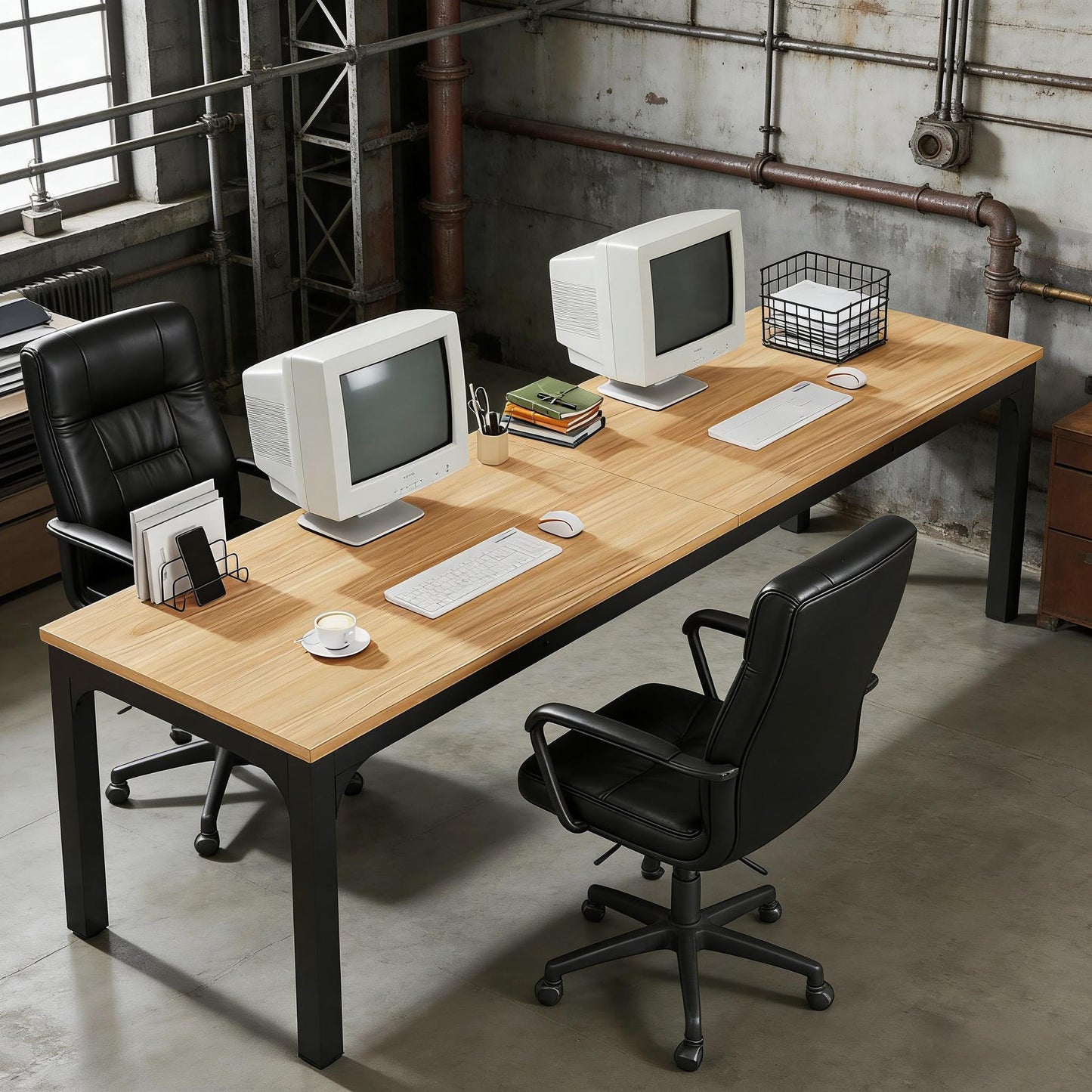 Rectangle Executive Office Desk - Walnut - Dual Workstation