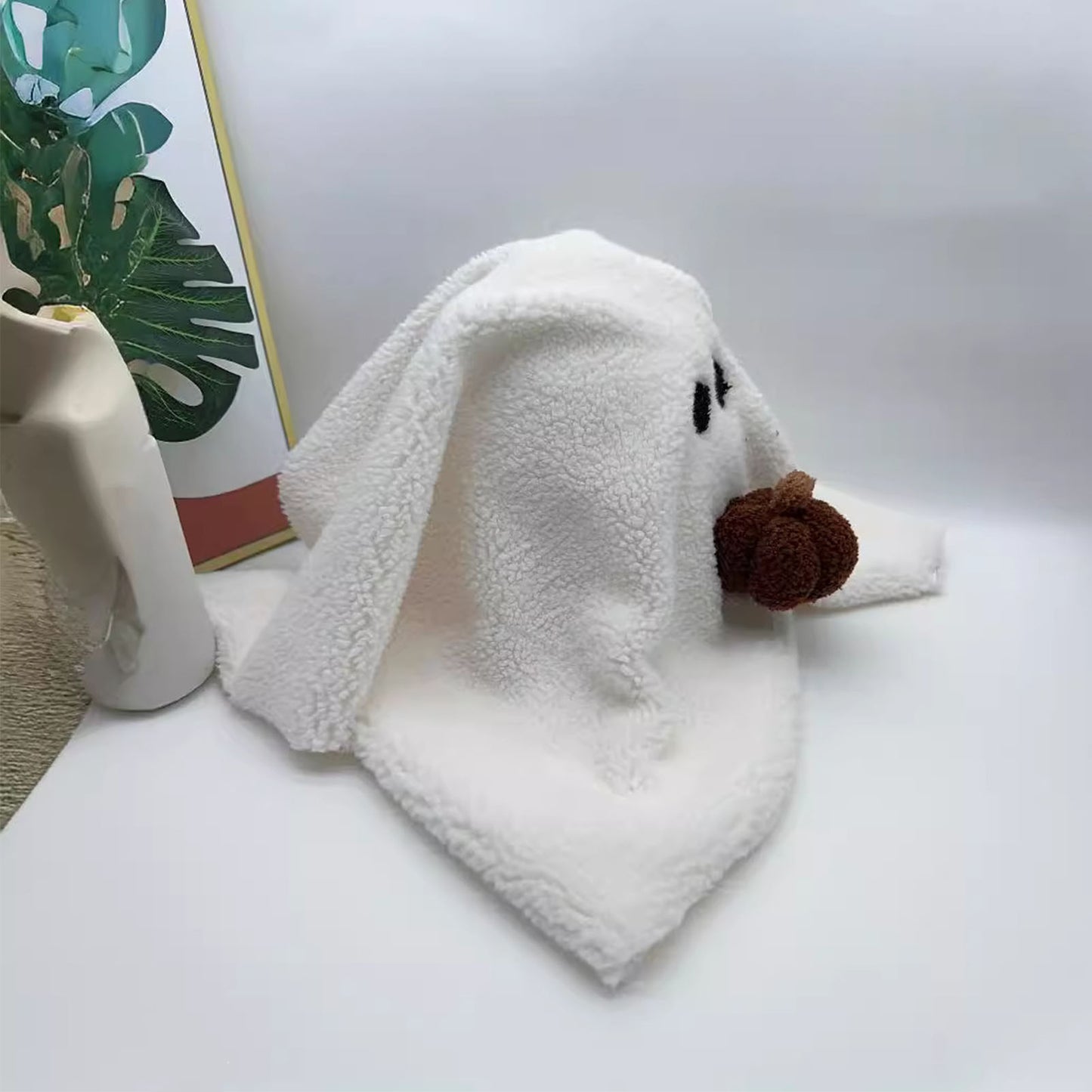 Ghost with Pumpkin Plush Throw Pillow - Cute Halloween Decor