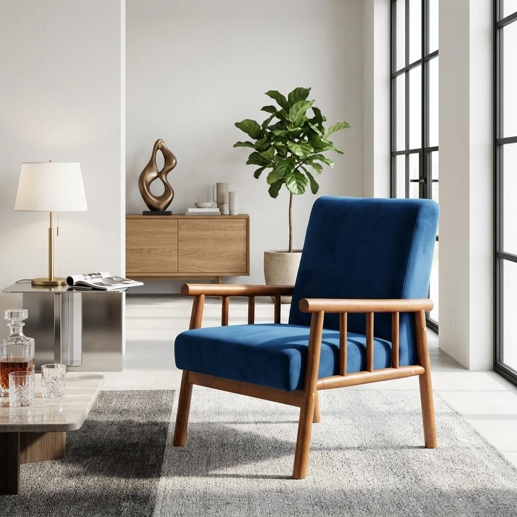 25 Wide Classic Mid-Century Modern Arm Chair, Dark Blue