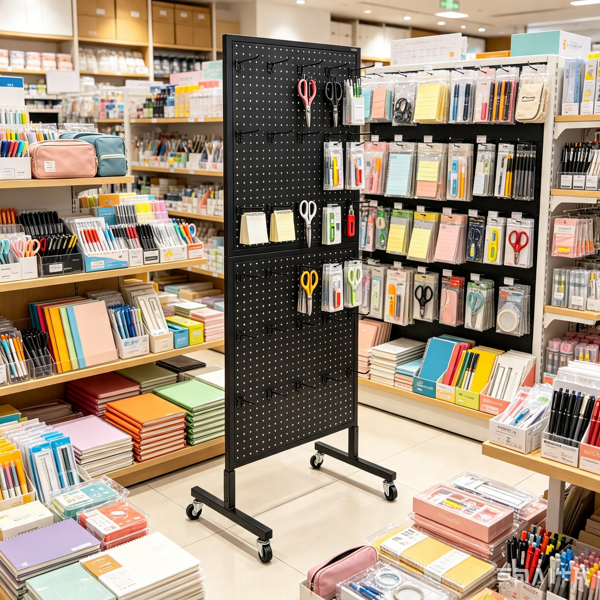 Standing Pegboard Display Stand with 30 Hooks for Grocery & Jewelry Shops - 23.6x63 Inches
