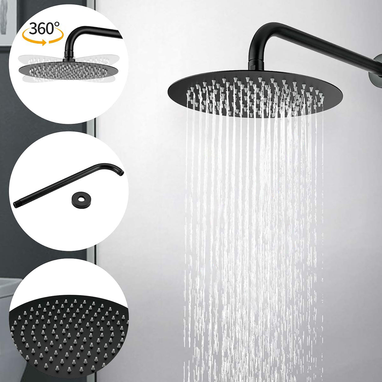 10" Matte Black Round Rain Shower Head & Handheld Set