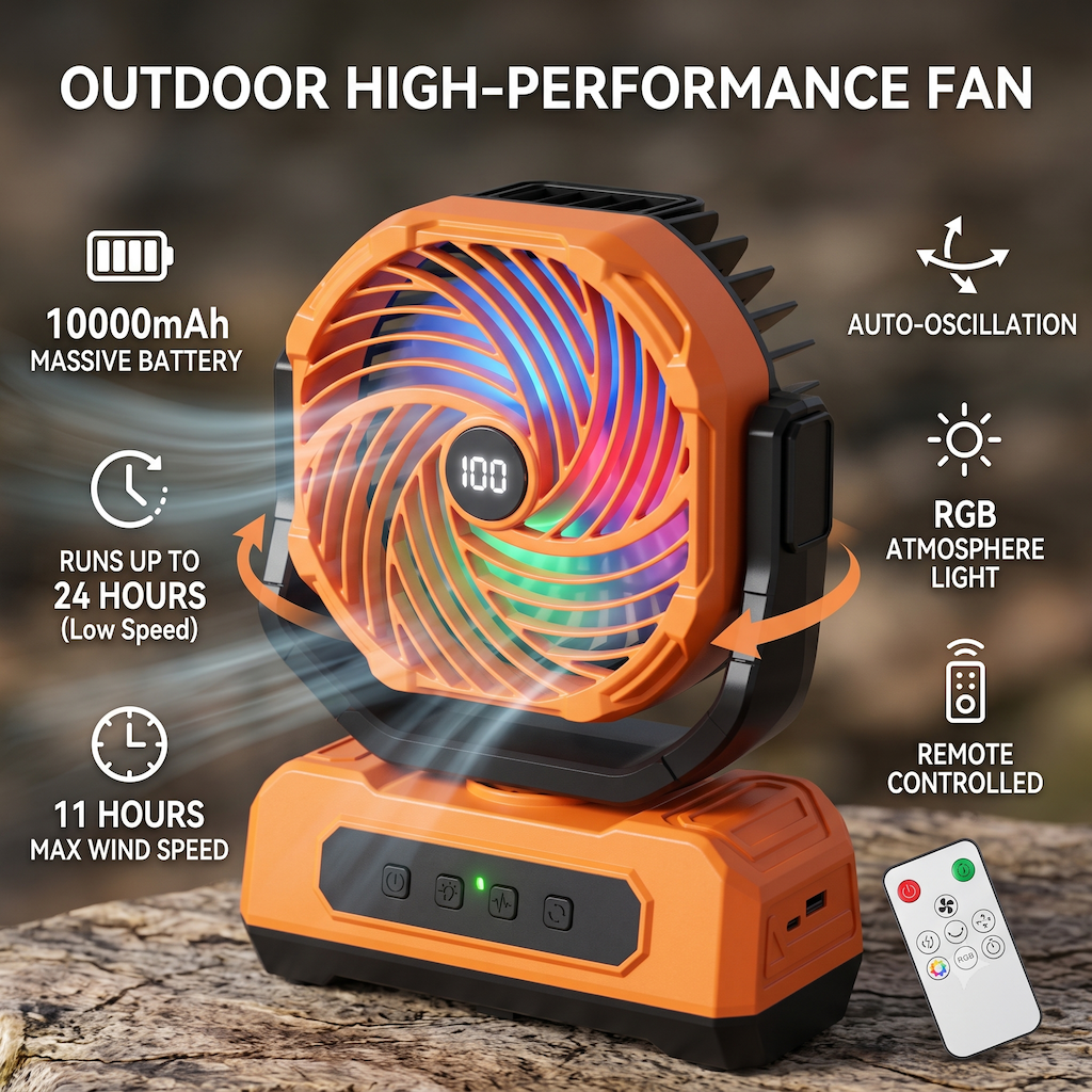 Portable Rechargeable Fan with High Wind Power - Multi-Color