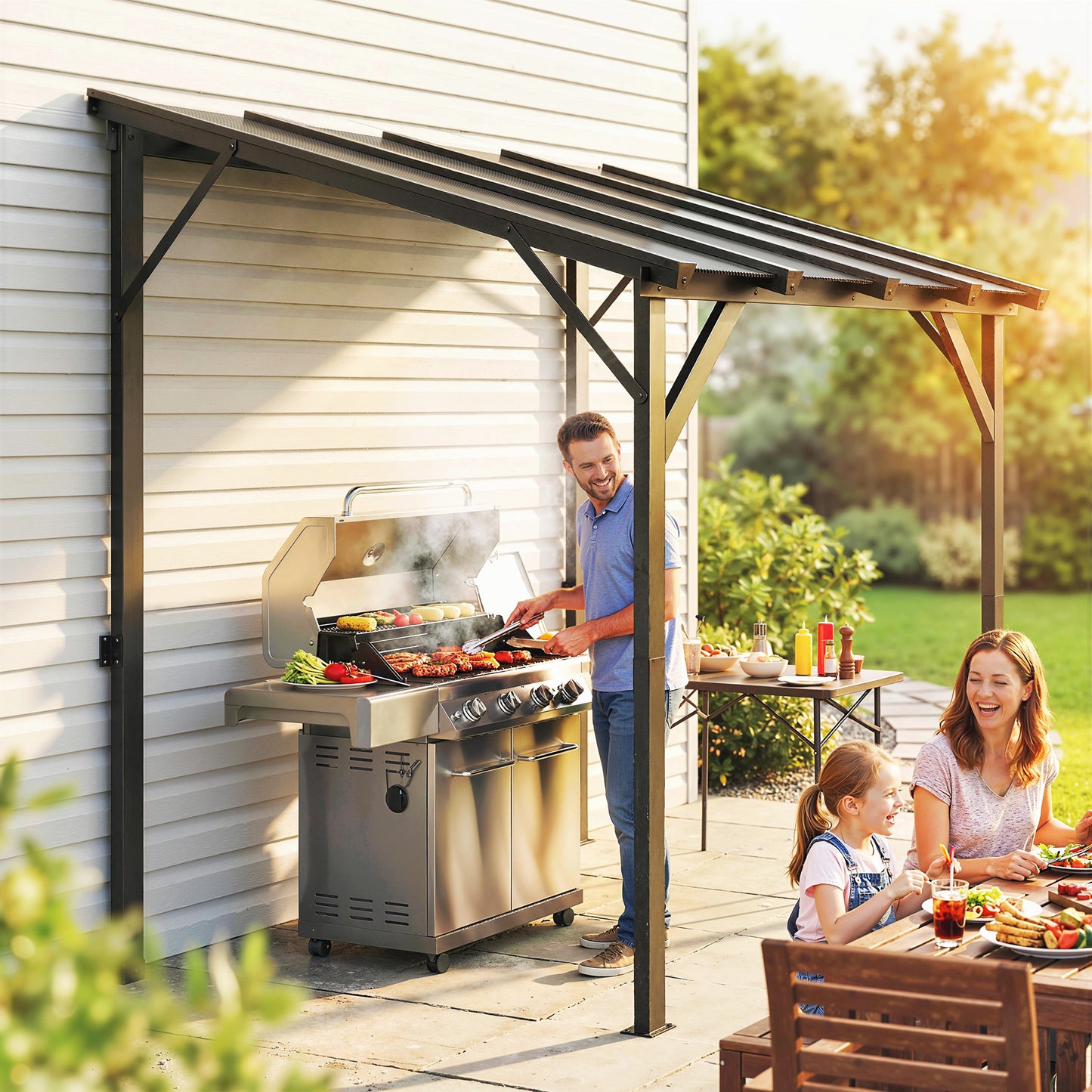 Hardtop Grill Gazebo with Polycarbonate Roof - Dark Gray