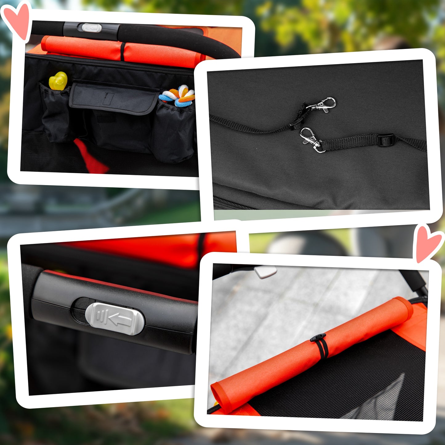 Large Dog Stroller Foldable Pet Carrier with Mesh Windows & Shock Absorption - Red