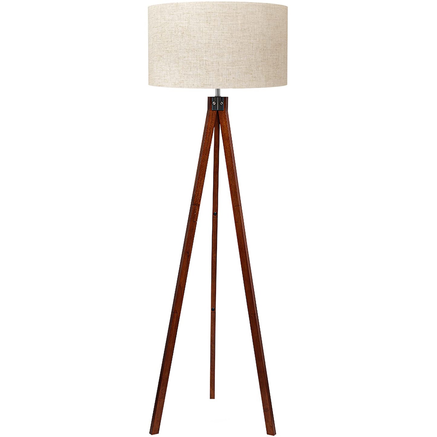 Mid Century Modern Tripod Floor Lamp with Linen Shade - E26 Base, Wooden Stand