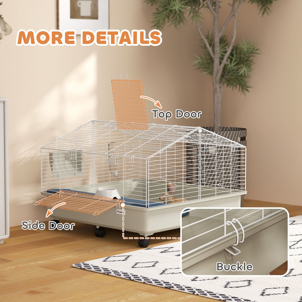 Small Animal Cage with Water Bottle & Hay Feeder for Rabbits Guinea Pigs Hedgehogs 35x35x25 Inches