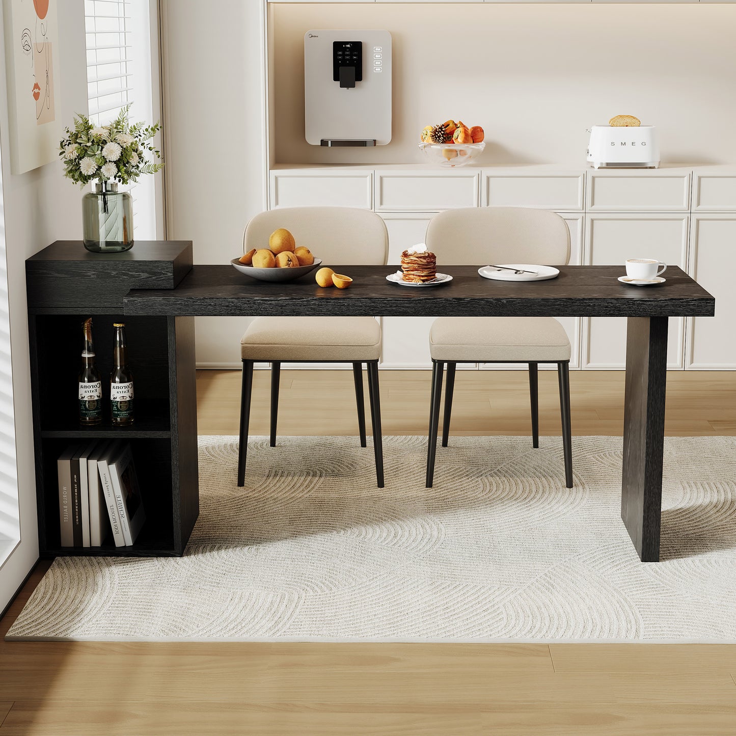 Black Wood Grain Sofa Side Table - 2-Tier Console Table