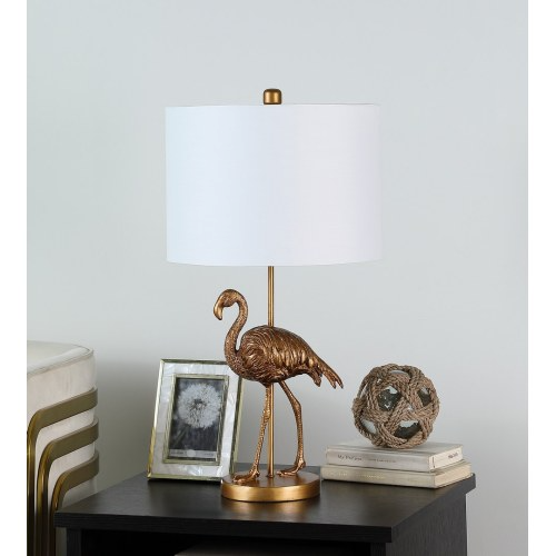 Matte Gold Flamingo Resin Table Lamp with Cotton Shade - 26 Inch Night Light