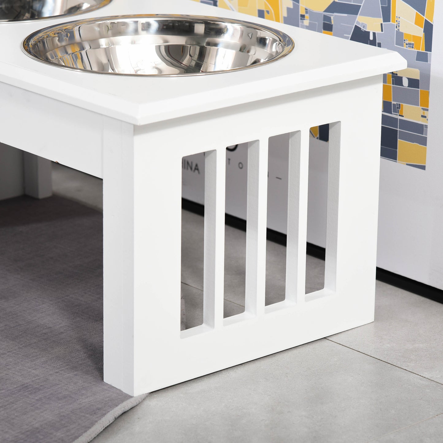 Small Elevated Dog Feeding Station with Stainless Steel Bowls and Wooden Frame