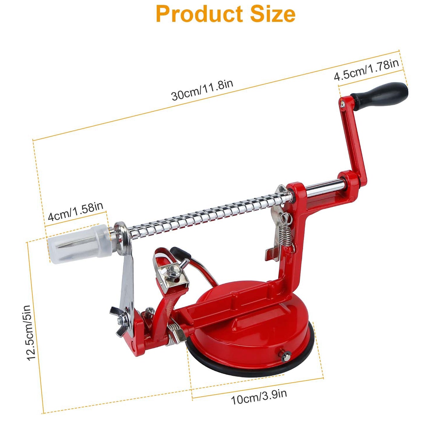 3-in-1 Apple Peeler, Slicer & Corer with Suction Base - Red