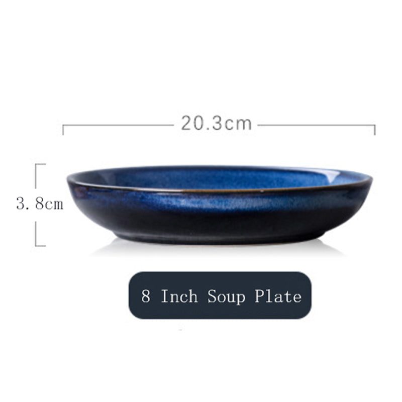 Japanese Kiln-Glazed Star Blue Ceramic Plate - Hand-Painted Dinnerware