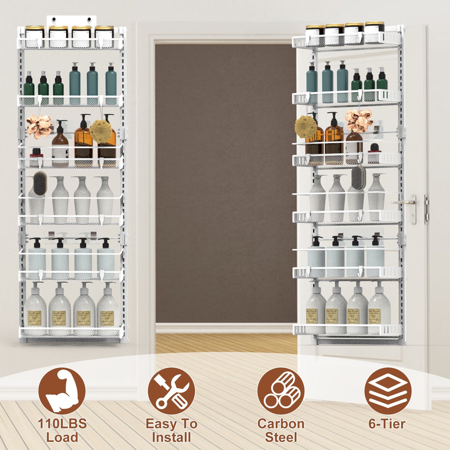 Black-White Options -- 1Pc Over The Door Pantry Organizer 6-Tier