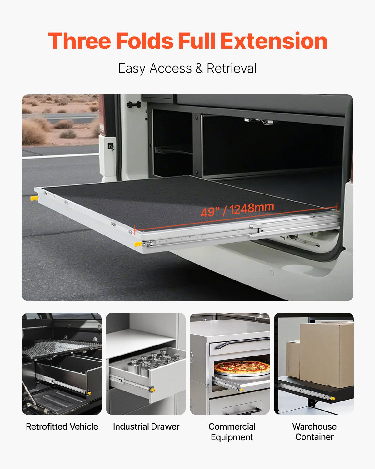 Heavy-Duty Drawer Slides - Full Extension, 18-60 In, 500lbs Capacity