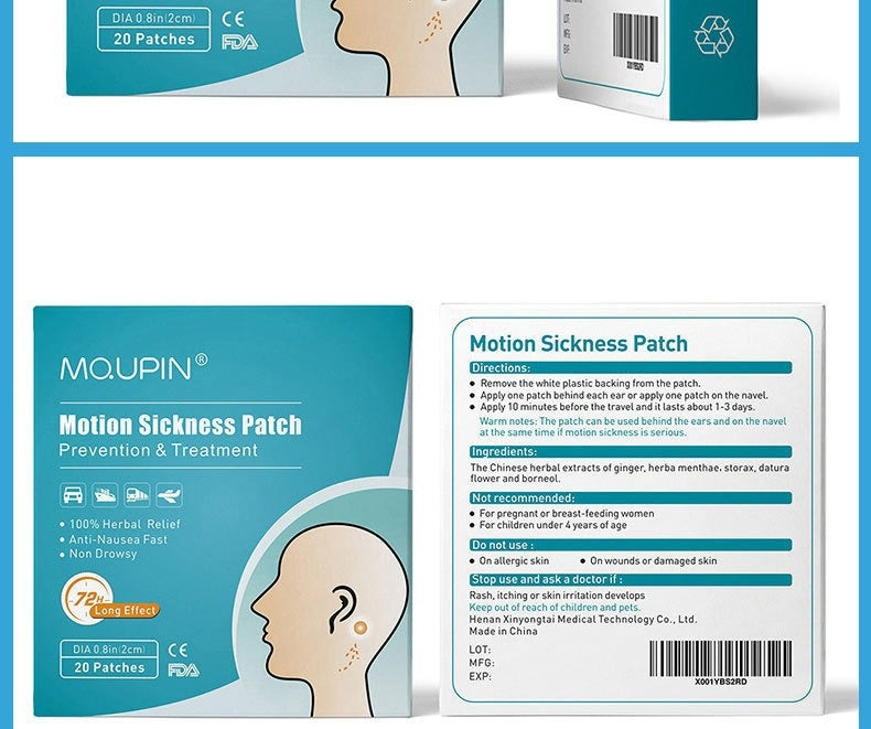 Motion Sickness Patches - 20 Piece Box for Travel & Car