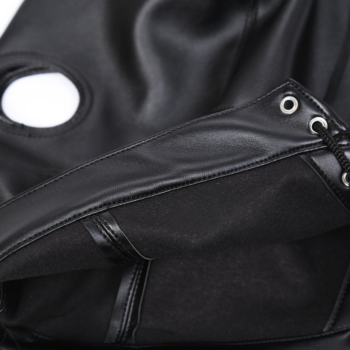 Women's Black Leather Mask and Hood Cover with Braid Option - Adult Wellness Accessory