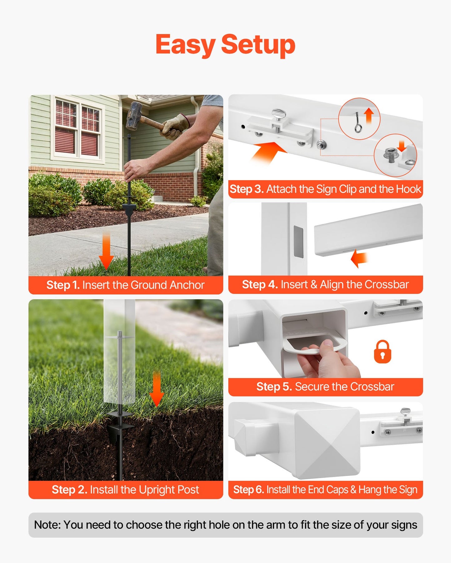 6 Ft Real Estate Sign Post with Wind-Resistant PVC Yard Sign Holder - Black