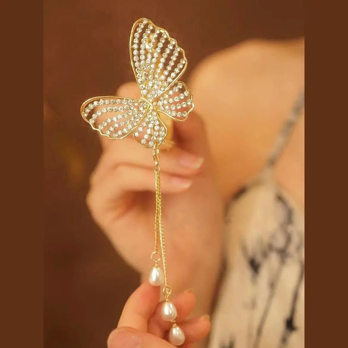 Butterfly Diamond Hair Clip - Gold