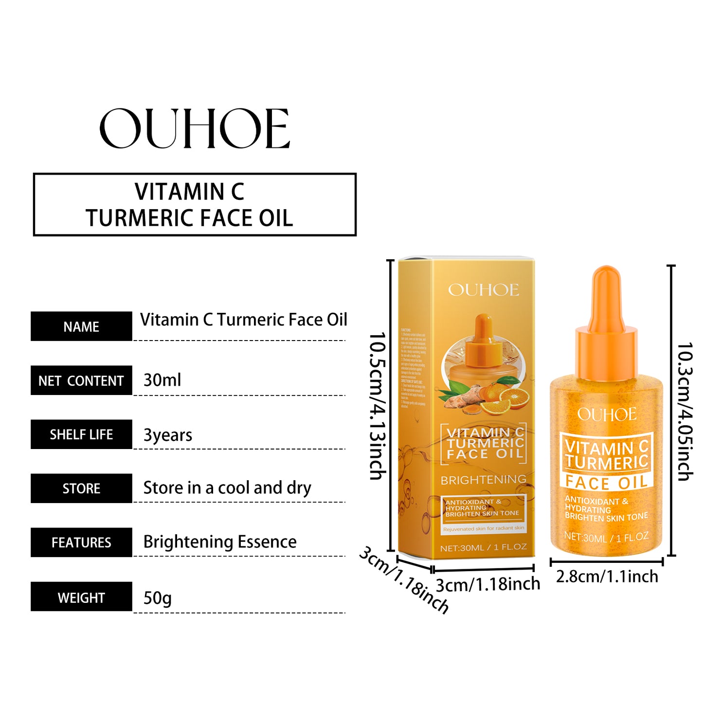 Vitamin C Turmeric Face Oil with Niacinamide - Brightening Facial Serum 30ml