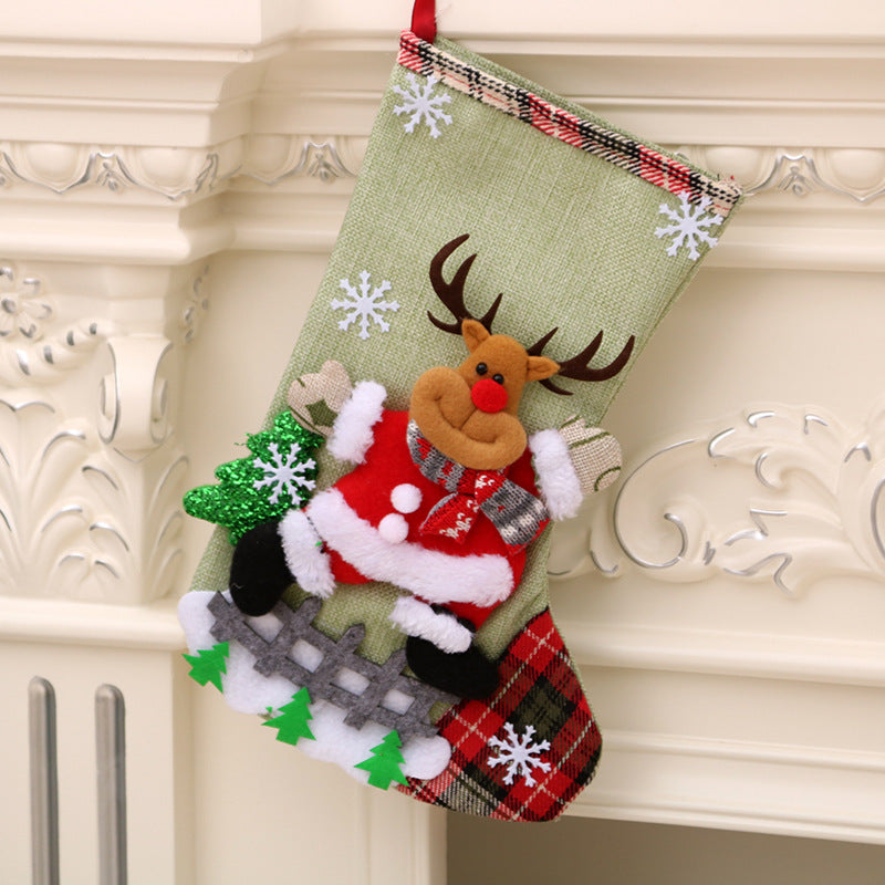 Medium Linen Christmas Gift Bag for Decorations - 23x16cm