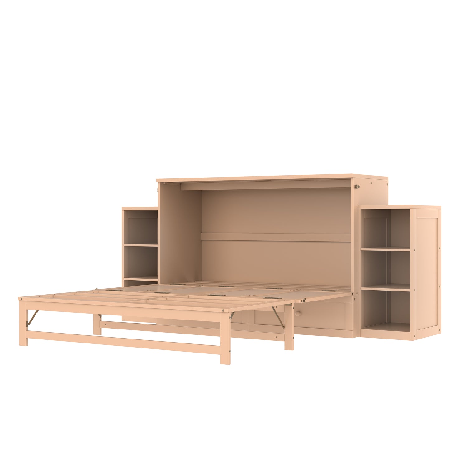Queen Size Murphy Bed with Storage Drawers and Shelves - Gold