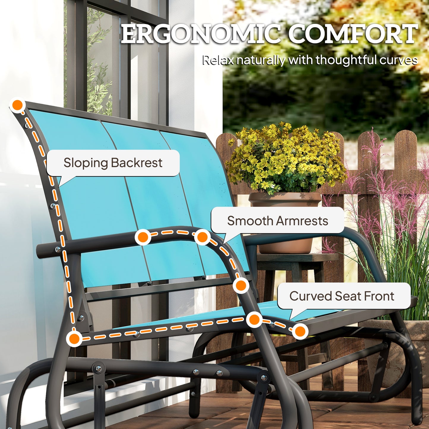 3-Person Outdoor Patio Glider Bench - Breathable Mesh, Metal Frame, Blue