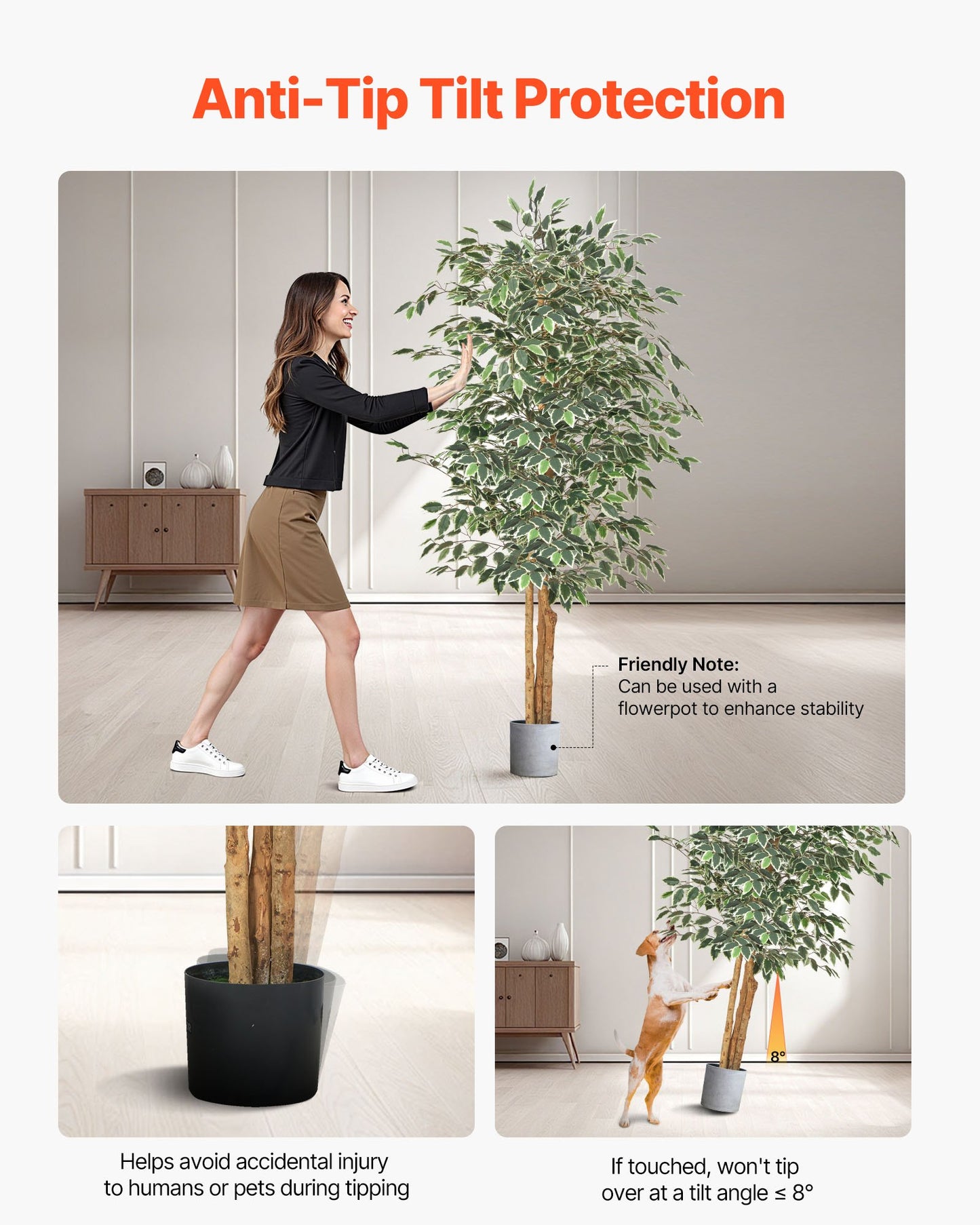 6FT Artificial Ficus Tree with Black Pot - Indoor Faux Plant Decor