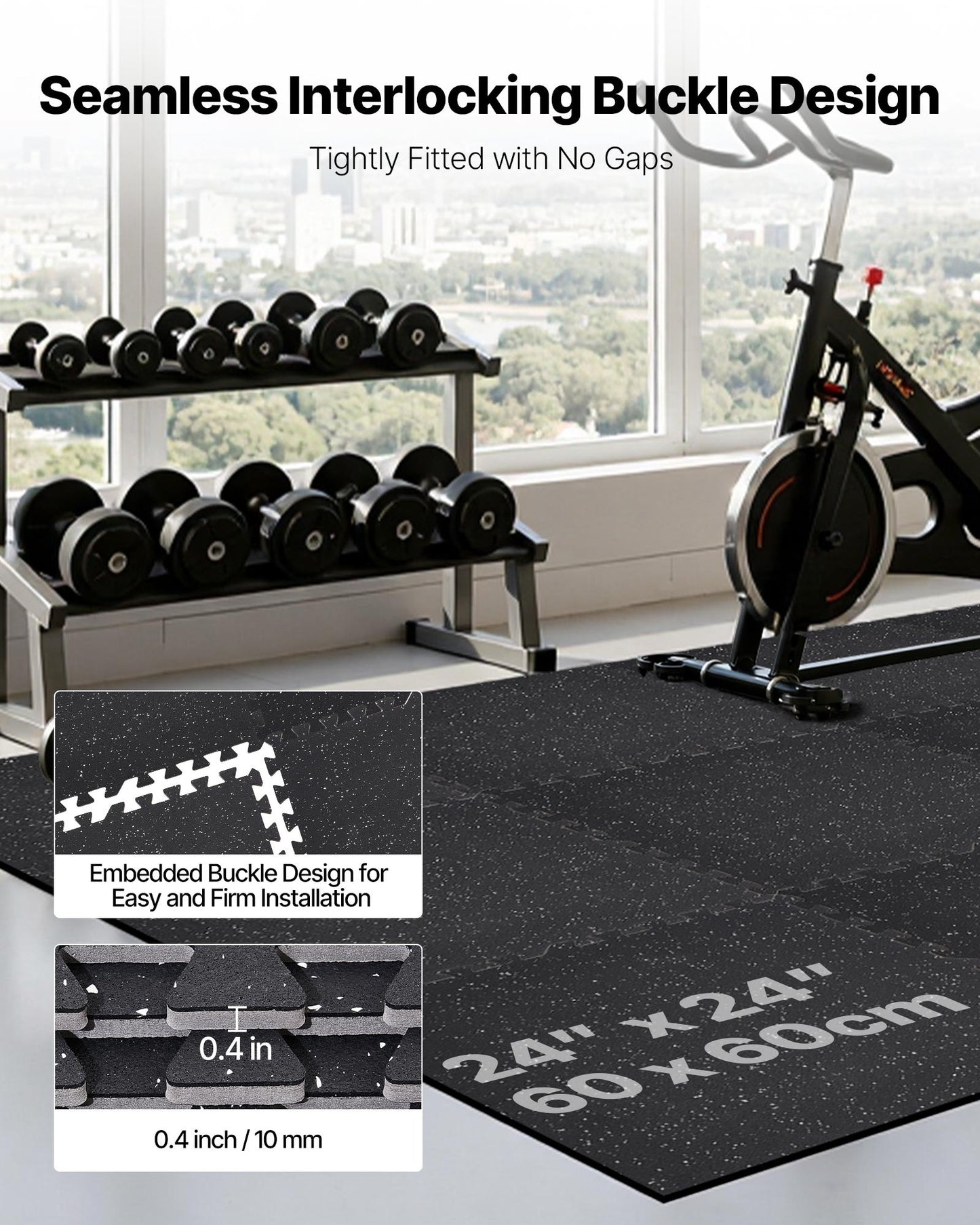 Interlocking Exercise Puzzle Mat 24 pcs - High-Density EVA Foam Gym Floor Tiles, Black