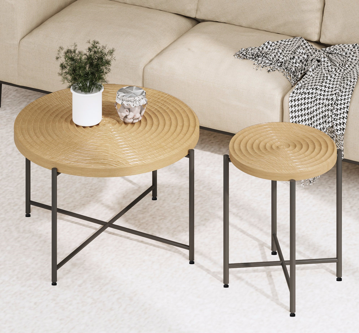 2-Piece Coffee And End Table Set -Waterproof MDF With PVC Cover,
