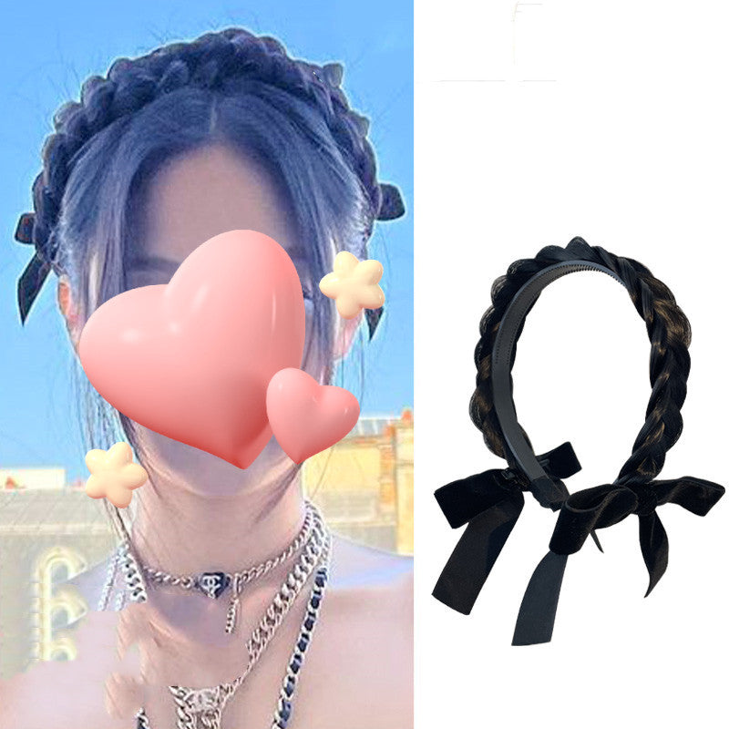 Braided Bow Wig Headband with Detachable Bows