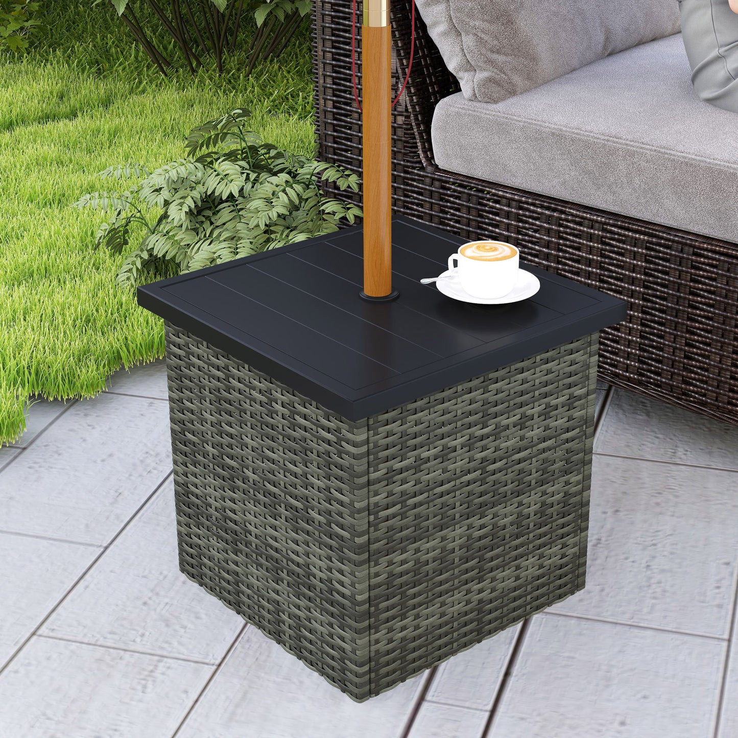 Square Wicker Side Table with Umbrella Hole - Mixed Gray