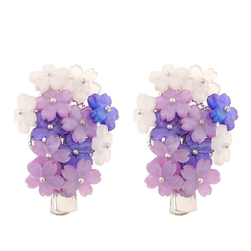 Colorful Floral Hairpin Clip Pair with Tassel