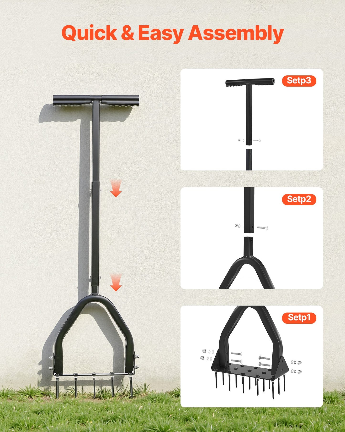 Manual Lawn Aerator with 15 Steel Spikes - Heavy Duty Garden Tool for Compact Soil