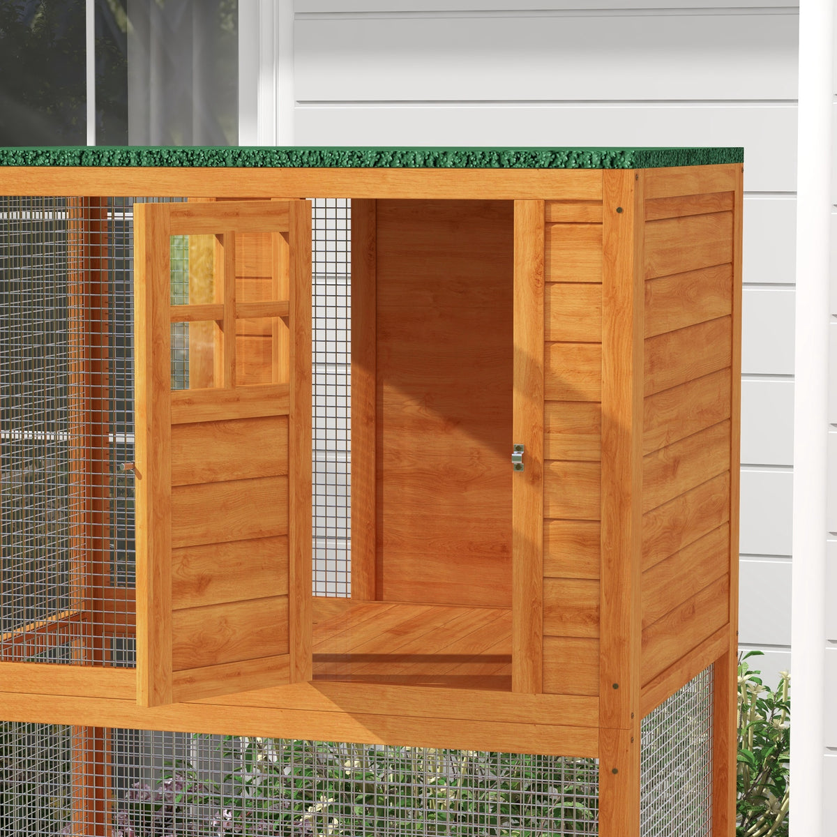 74-Inch Wooden Outdoor Cat House Catio Enclosure with Perches - Orange