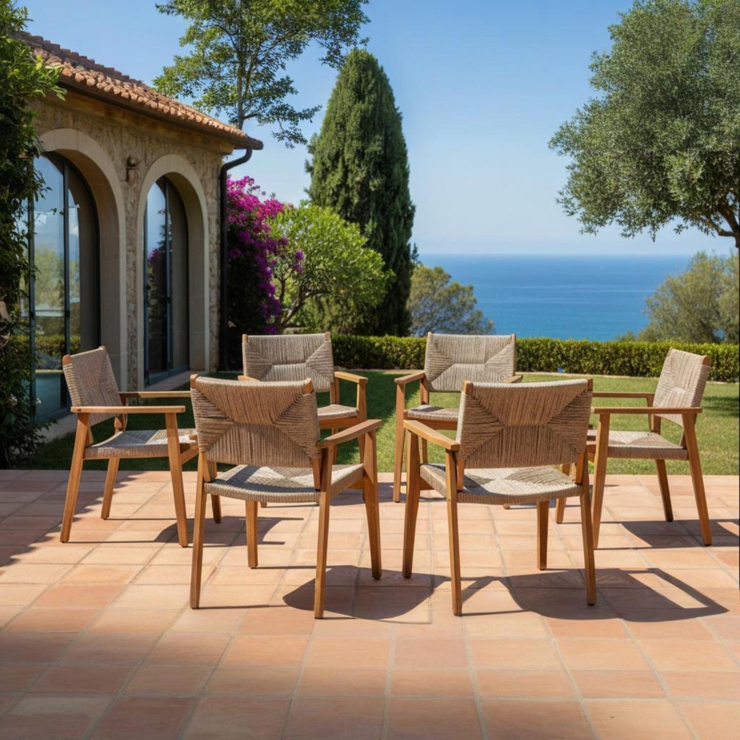 Durable Outdoor Dining Chair With Acacia Wood Frame, Handwoven Wicker