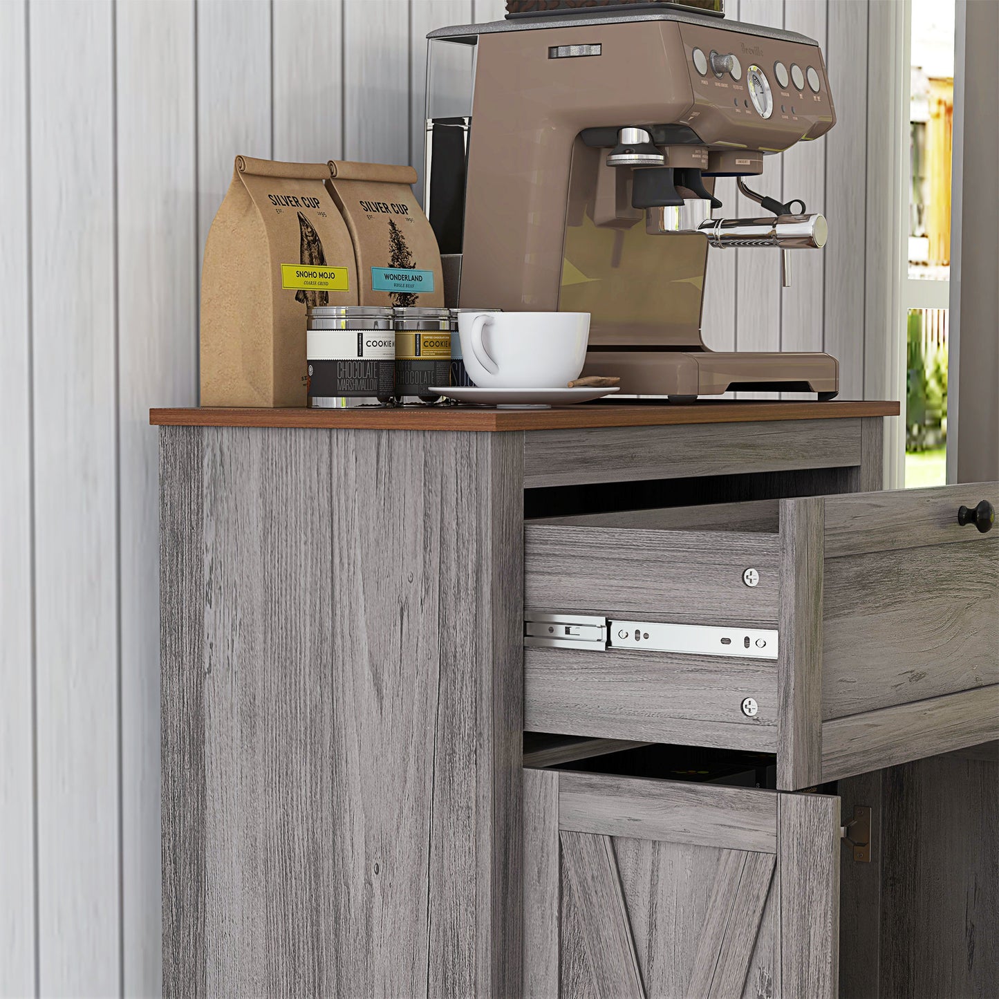 Freestanding Farmhouse Sideboard Storage Cabinet - Gray