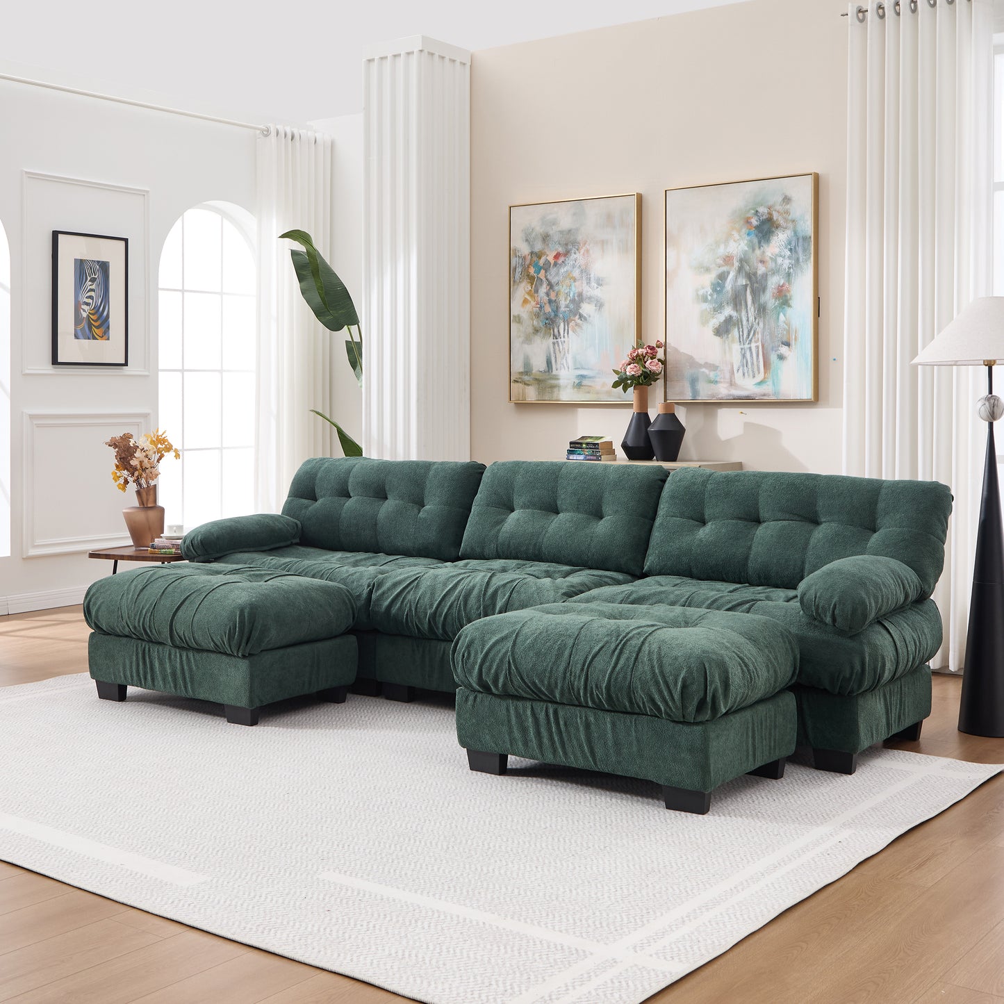 U Shaped Modular Sectional Sofa - Comfy Deep Seat Cloud Couch - Green