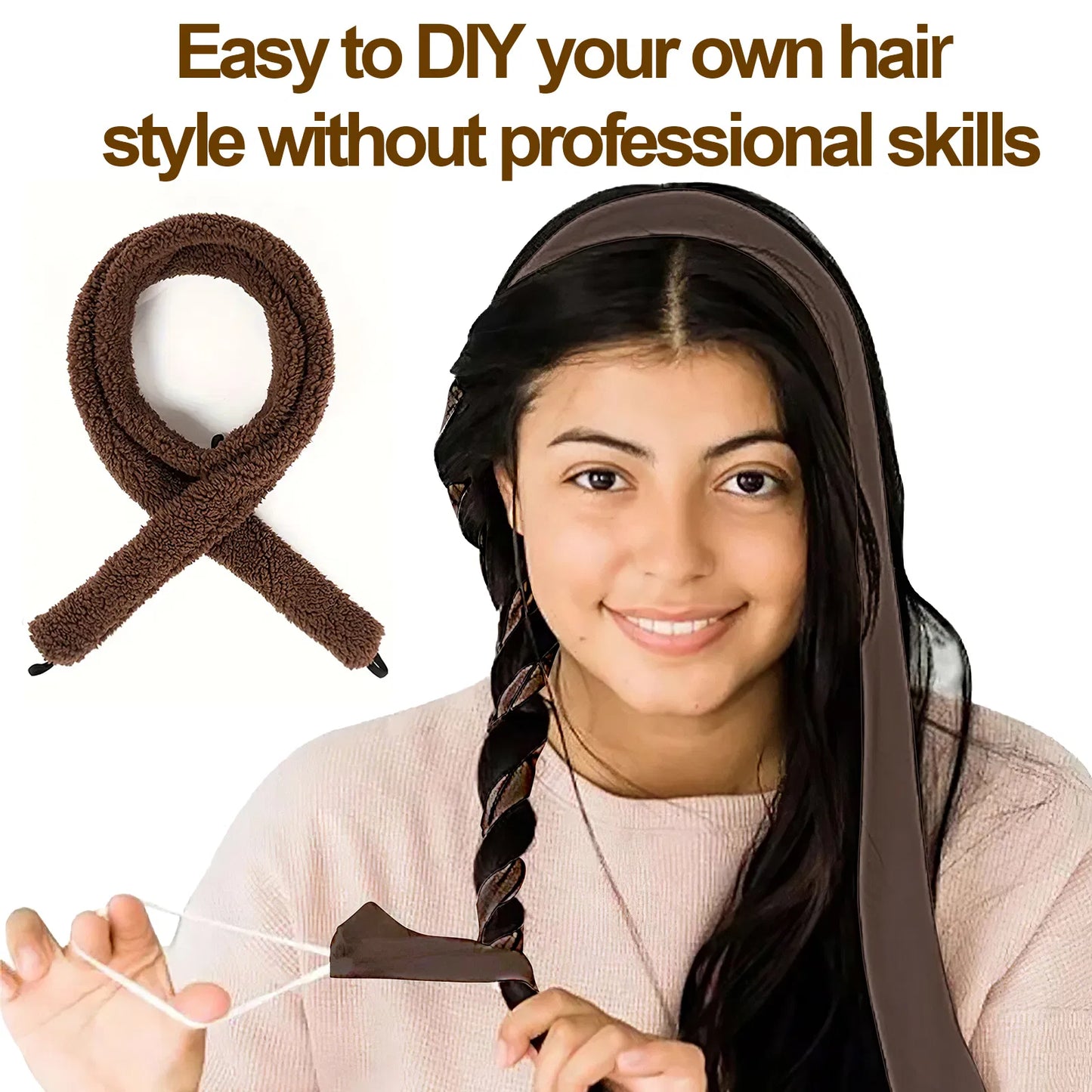 Satin Heatless Hair Curler Set - Overnight Frizz-Free Curls - Brown