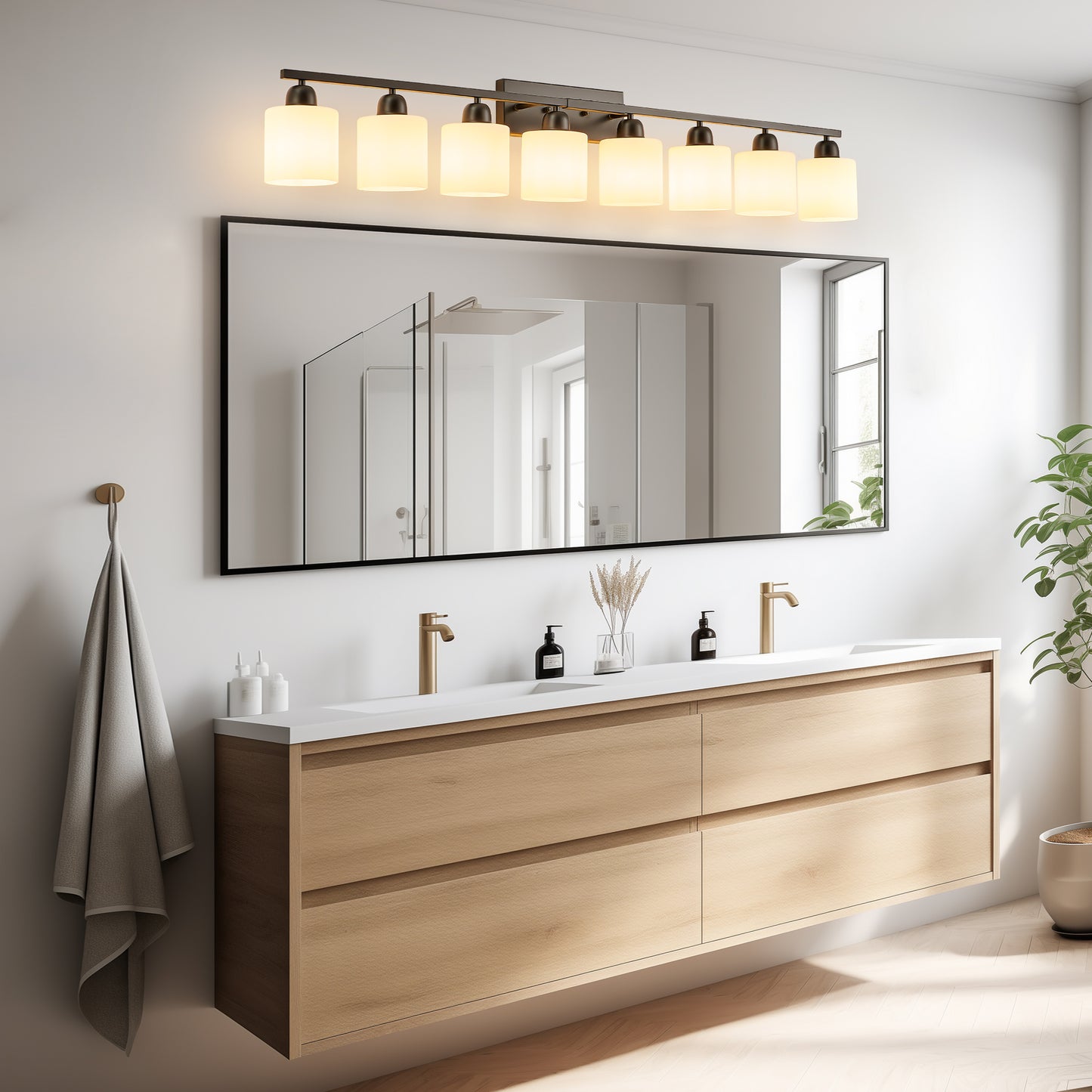 Modern 8-Light Bathroom Vanity Light Fixture - Matte Black