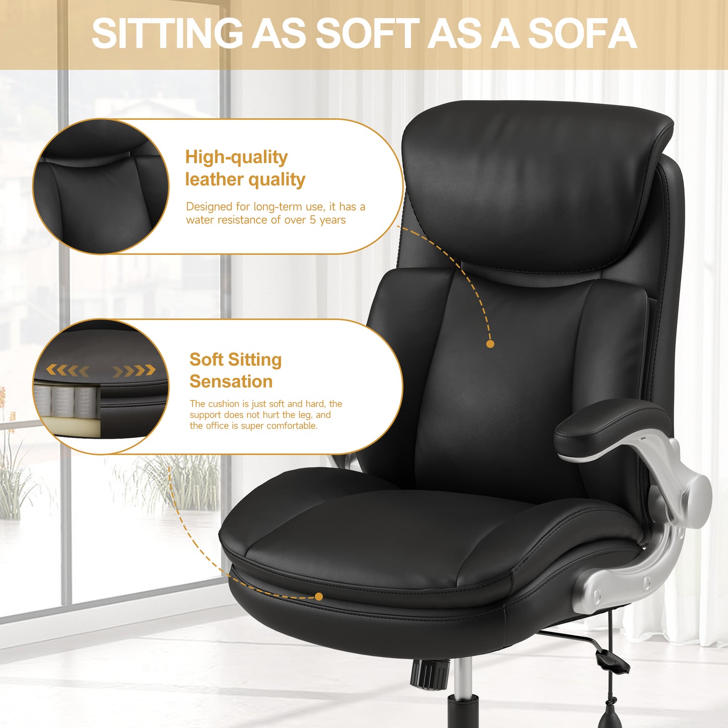 High Back PU Leather Executive Office Chair with Adjustable Lumbar Support