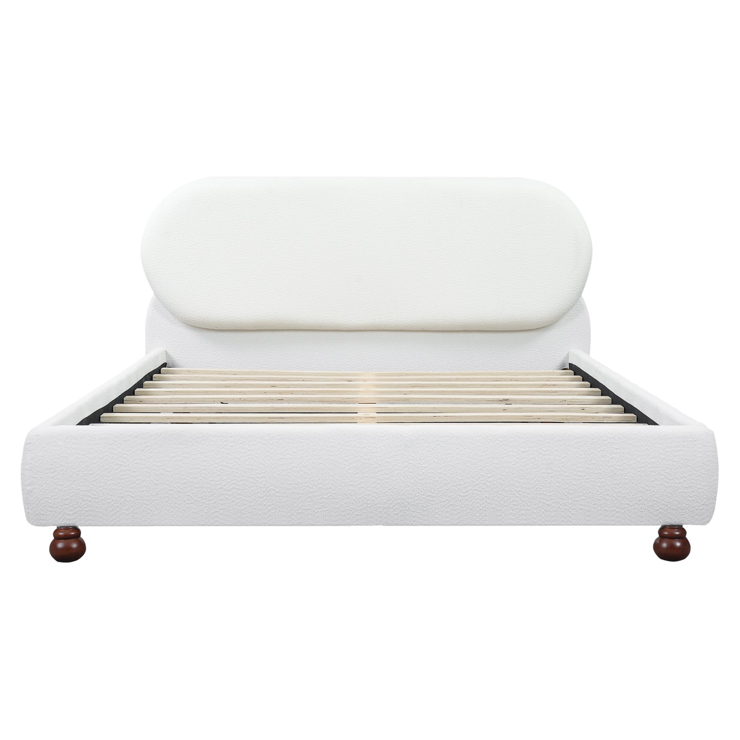 Queen Cream Boucle Upholstered Bed with Rubber Wood Feet